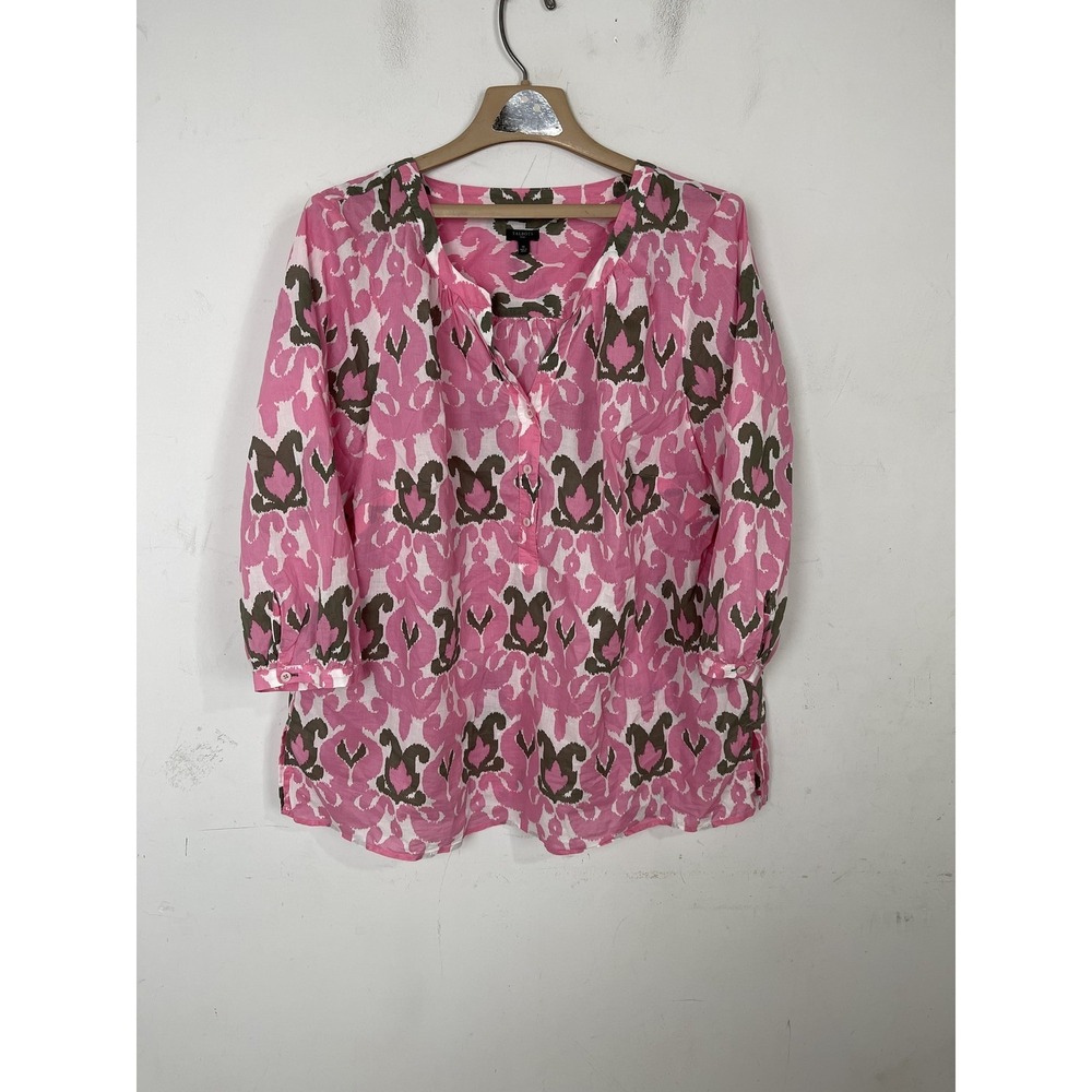 Talbots Womens‎ Shirt 1X Pink Preppy Lightweight Beachy Coastal Old Money Travel